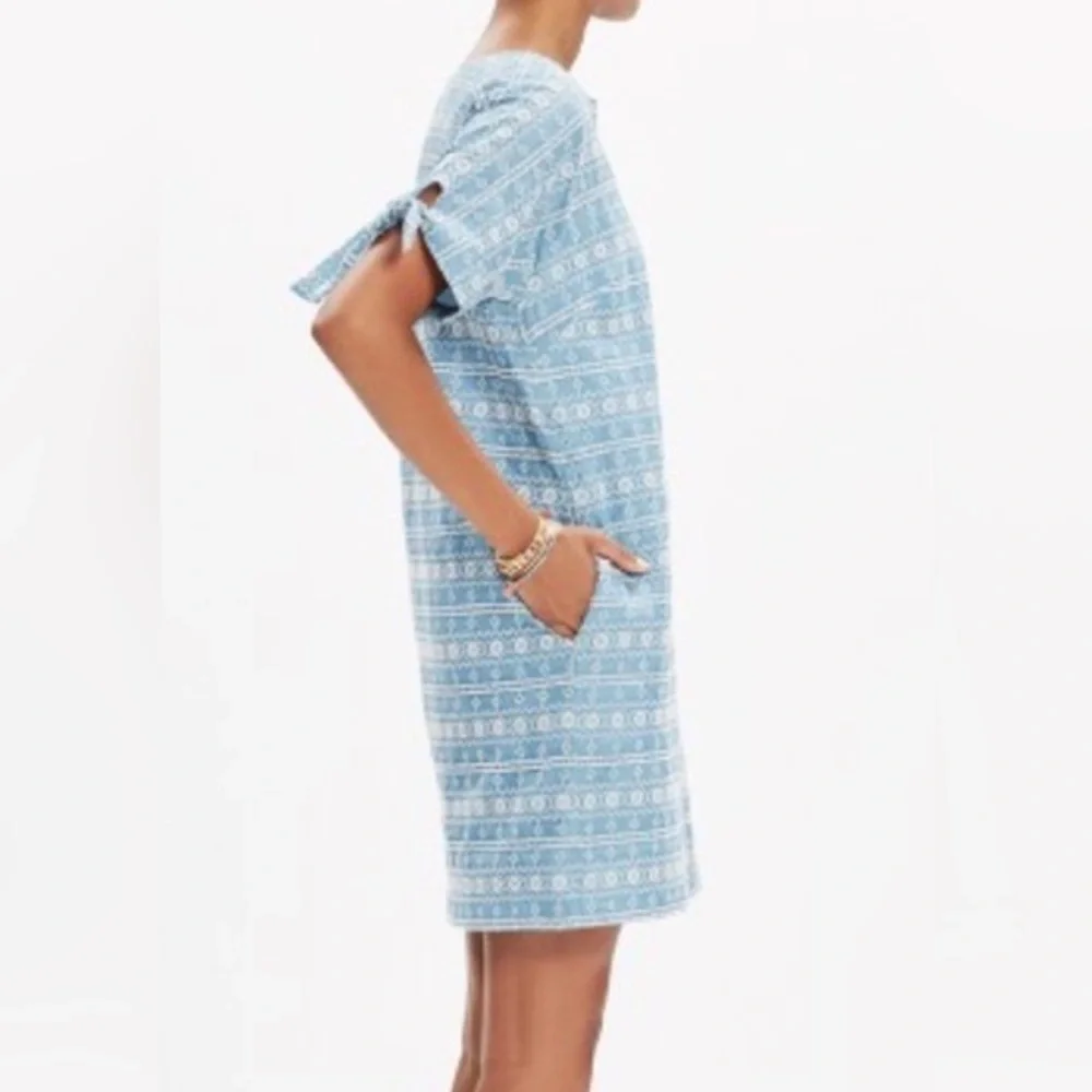 Madewell blue & ivory embroidered fully lined shift dress in size XS. K10 - Picture 15 of 15